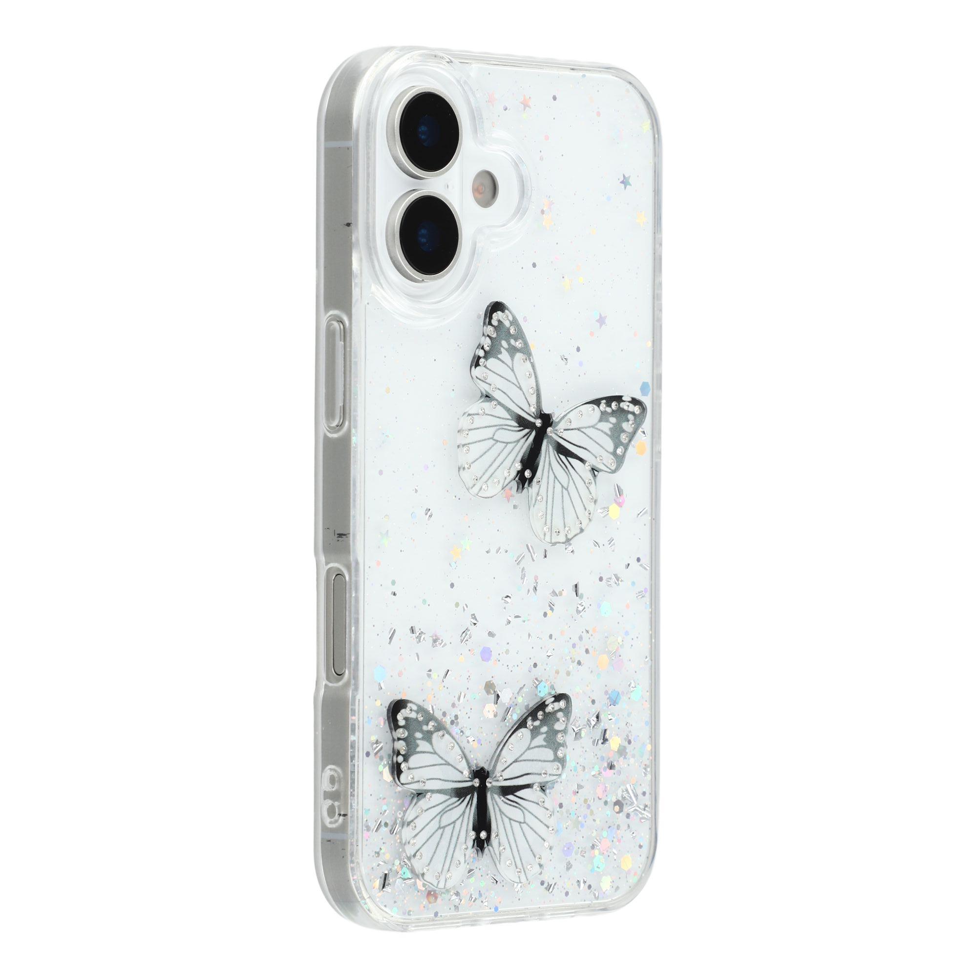 

For iPhone 17 Case Epoxy PVC Butterfly TPU Aesthetics Phone Cover White