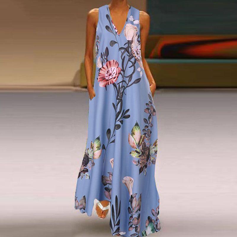 Elegant Women Sleeveless Bohemia Long Maxi Dress For Summer Beach Parties In Plus Sizes