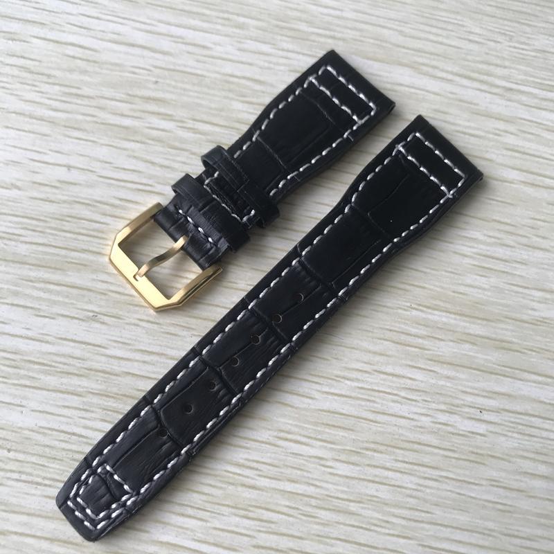 22 mm hnědočerná s bílými stehy Řemínek k hodinkám z pravé kůže Nahradit za náramek s řemínkem na hodinky IWC Big Pilot Deployant