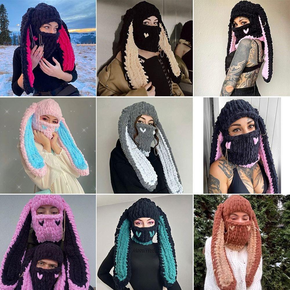 

Neck Warm Knitted Hat Warm Bunny Ears Hat New Animals Ears Hats Cosplay Party Style 4