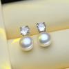 Orecchini in Perle d'Acqua Dolce Naturali Moda Zirconia Cubica Orecchini a Bottone con Perla Per Donna Gioielli da Festa