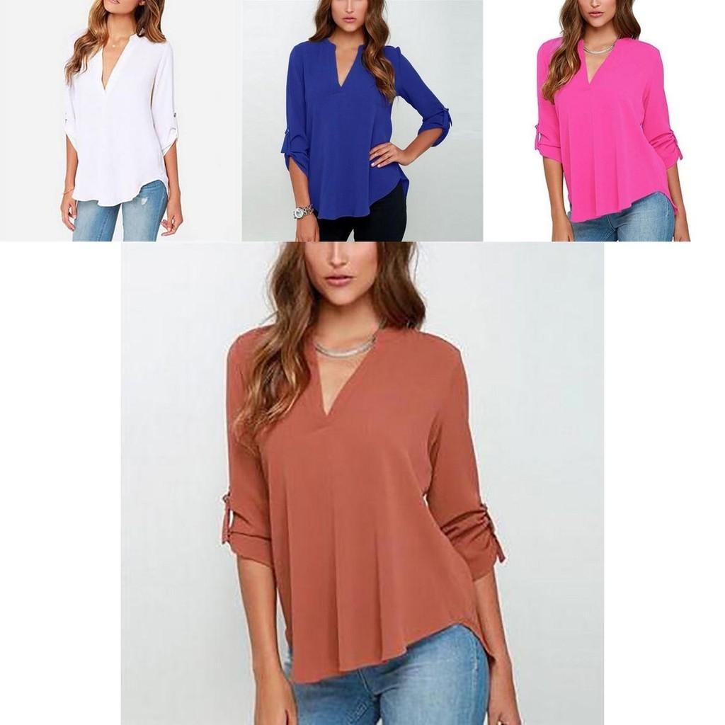 Stylish Women's Casual Long Sleeve V-neck T-shirt Pullover Tunic Blouse Options