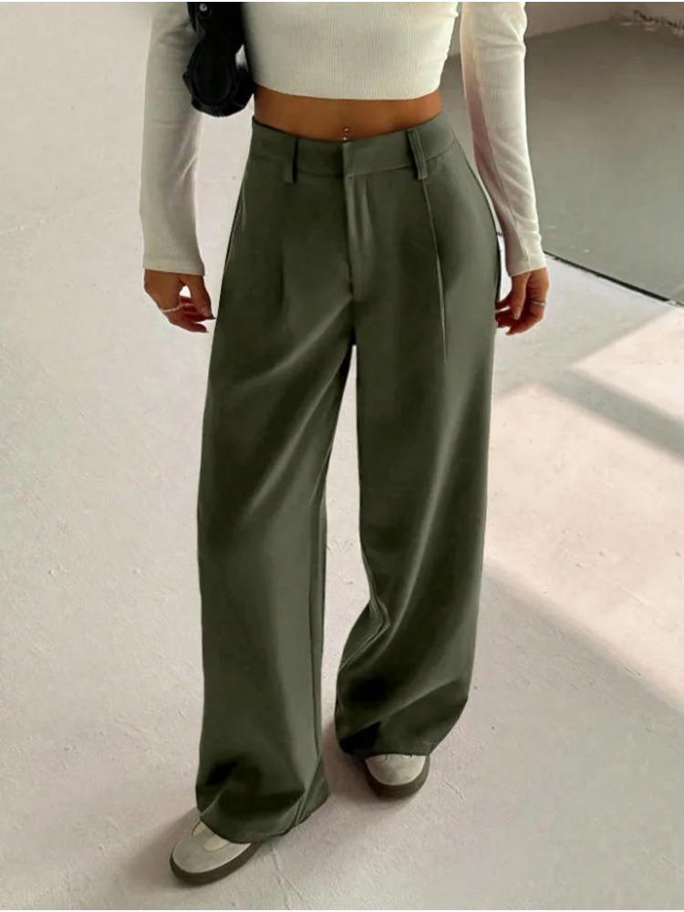 Fashion Women Loose Wide Leg Suit Pants High Waist Trousers Spring Autumn Casual Pants Ladies Elegant Solid Color Ladies Simple Long Trousers
