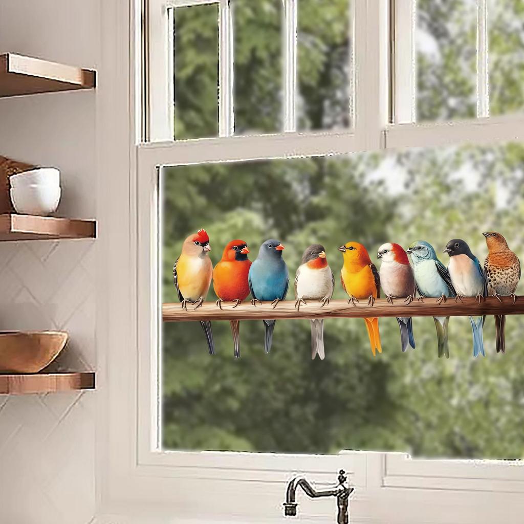 Cute Colorful Bird Static Cling Window Sticker Removable for Bedroom Living Room Glass Home Decor Art