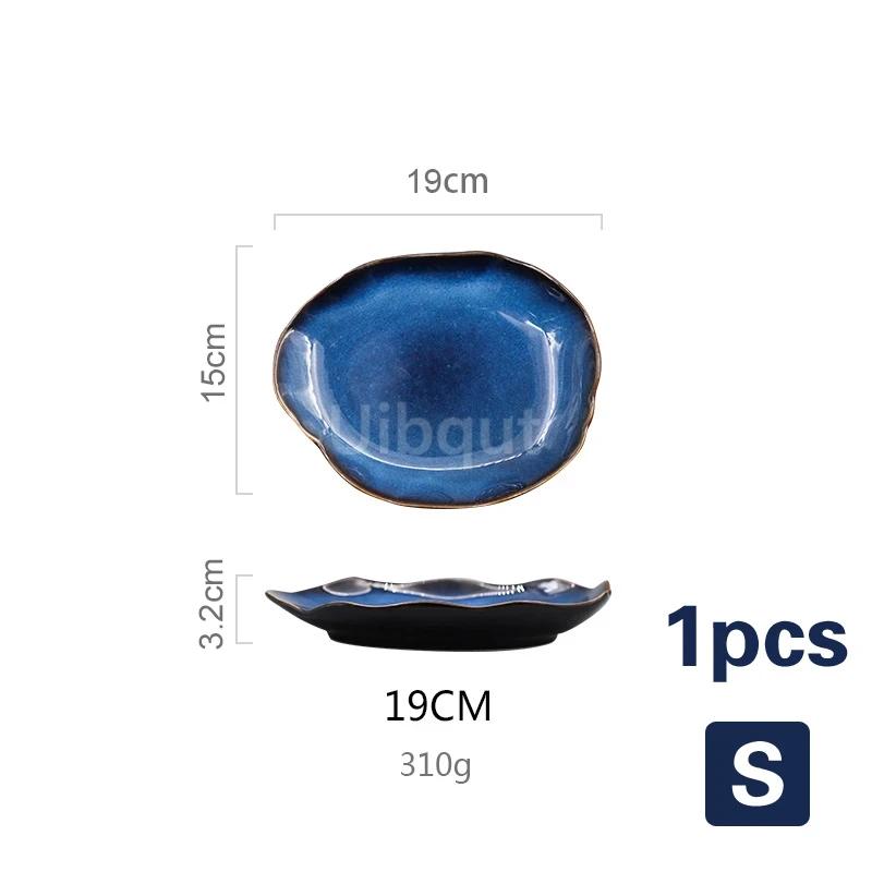Household ceramic blue plate Irregular rice bowl Vegetable Salad bowl Dishes and tableware European Western dish Serving plate
