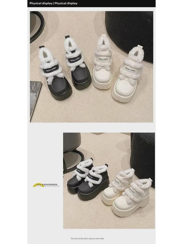 Women's Versatile Height-Boosting Velvet Platform Shoes with Velcro, for Autumn/Winter 2024