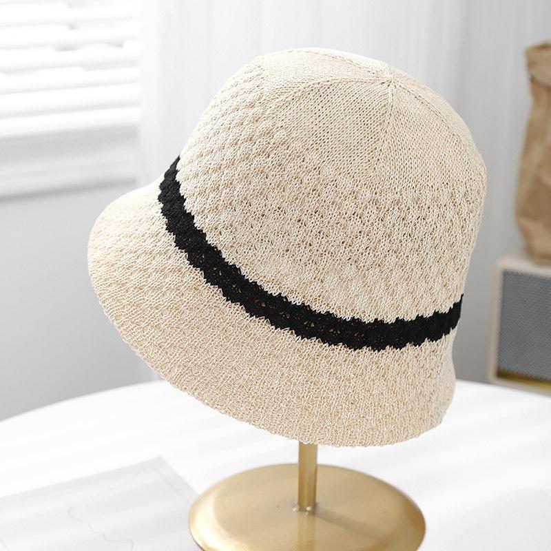 Women'S Knit Bucket Hat Hollow Weave Sun Protection Fisherman Cap Retro Beach/Travel/Urban Summer Sun Hat Breathable Sunshade