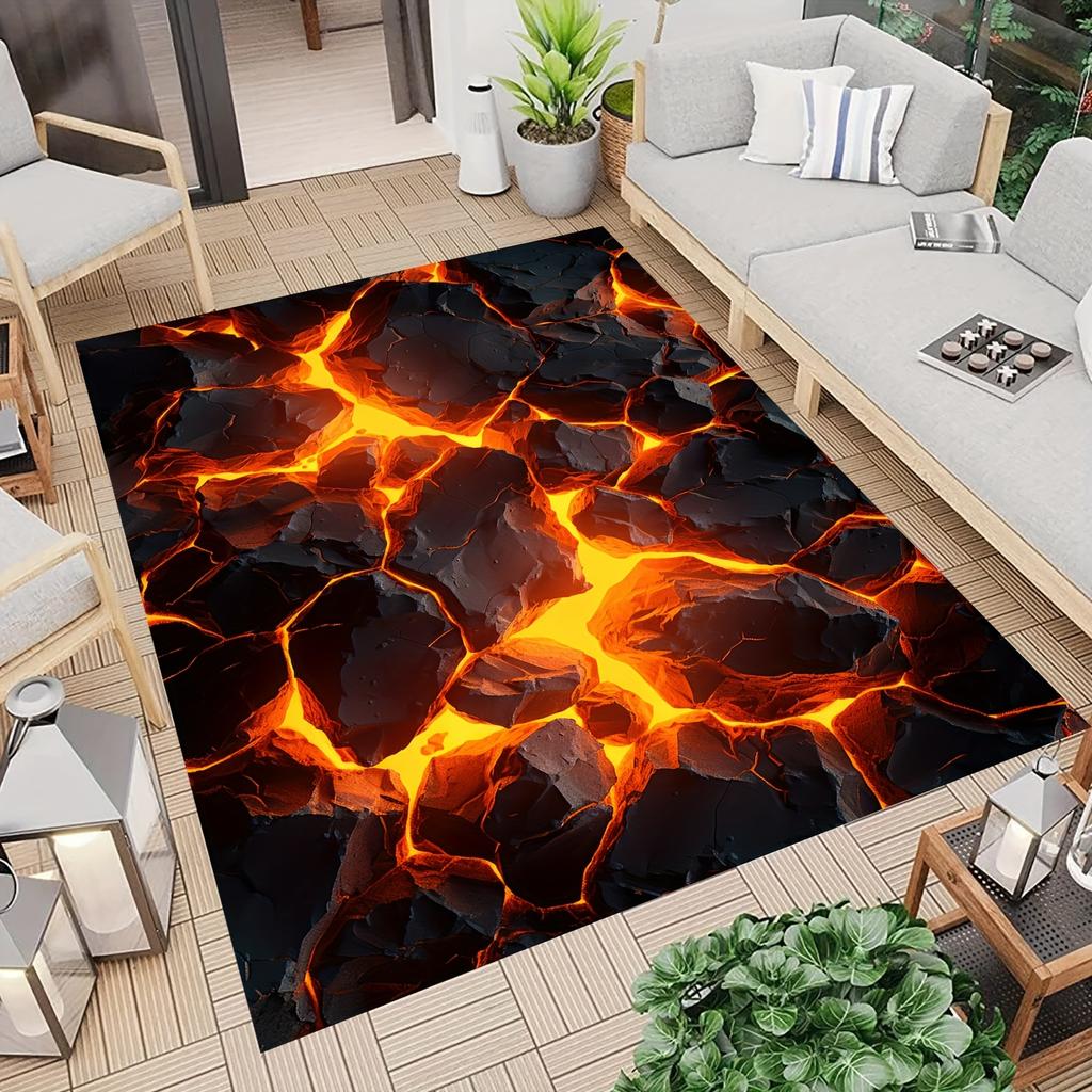 3D Lava Illusion Rug - Non-Slip Optical Floor Mat for Bedroom Game Room Decor, Living Room Area Carpet