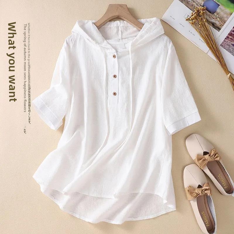 

Летний тренд 2024 года: Женская рубашка-кардиган с капюшоном из хлопка и льна с жаккардовой вышивкой в китайском стиле XXXL (80-87.5 kg) белый