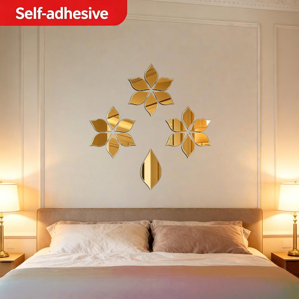 12pcs/24pcs Golden Acrylic Wall Decoration Mirror Stickers, Home Decoration Stickers, Used for Bedroom and Living Room