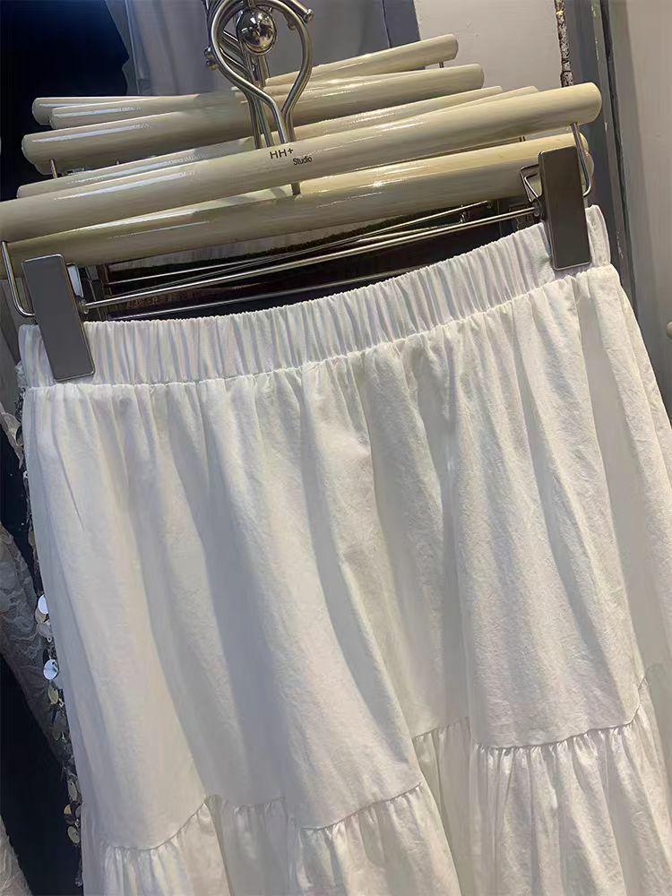 Spring White Lace A-Line Midi Skirt - Trendy Patchwork, Slimming High Waist, Loose Fit