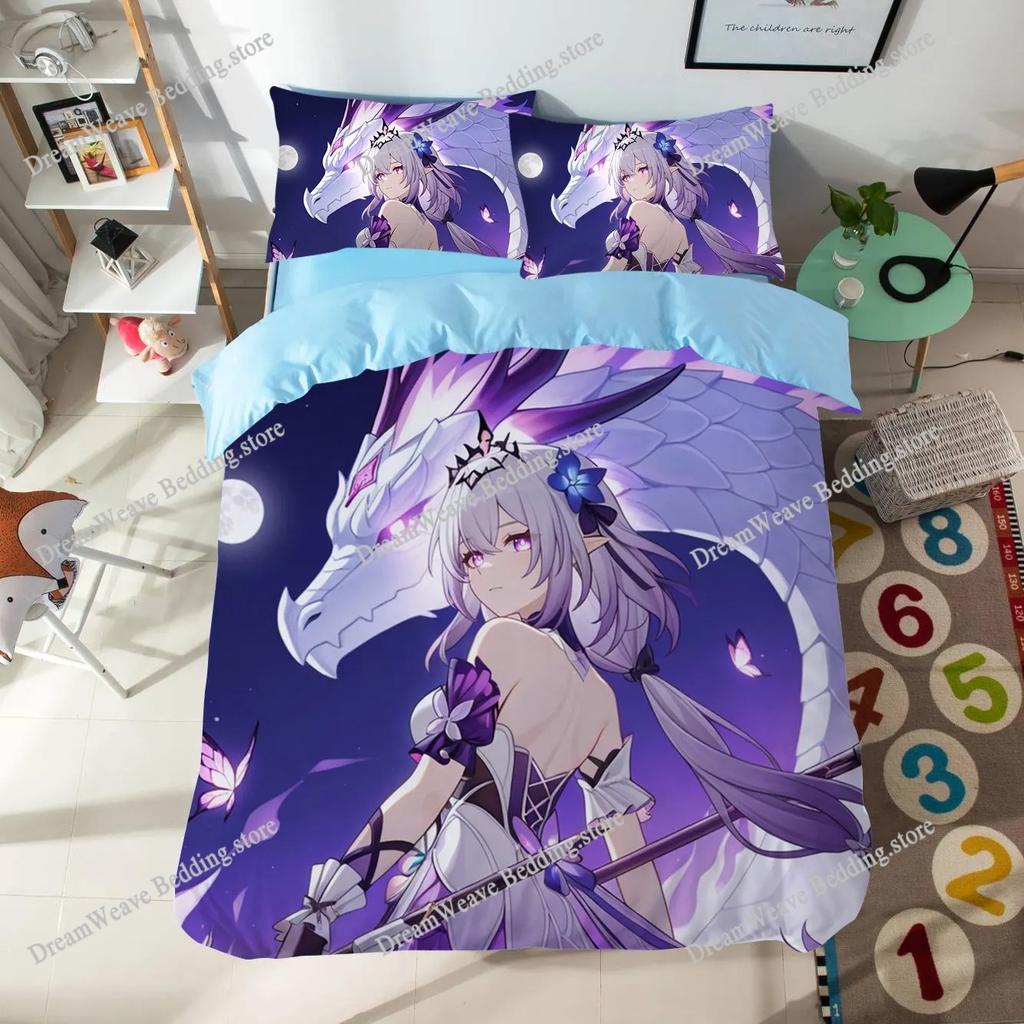 Anime Cartoon Pattern Duvet Cover Set Honkai Star Rail Bedding Set Singletwin Size Dormitory Decor Bedroom Decor for Teen