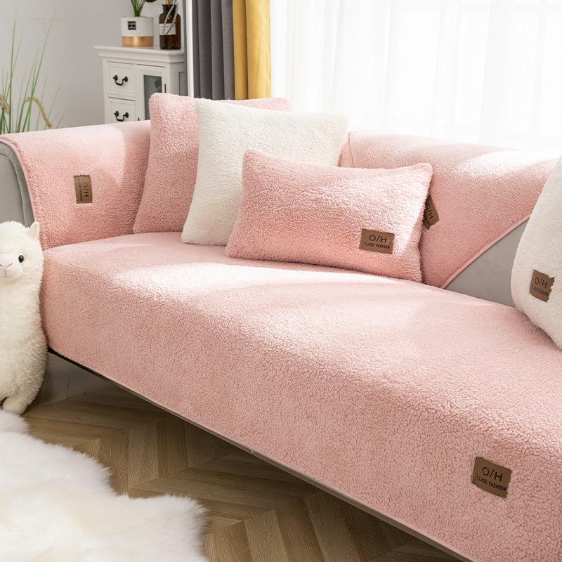 

Зимняя подушка для дивана из овчины, утолщенная флисовая подушка, Нескользящий кожаный чехол для дивана, высококачественный скандинавский простой универсальный чехол 70*70cm