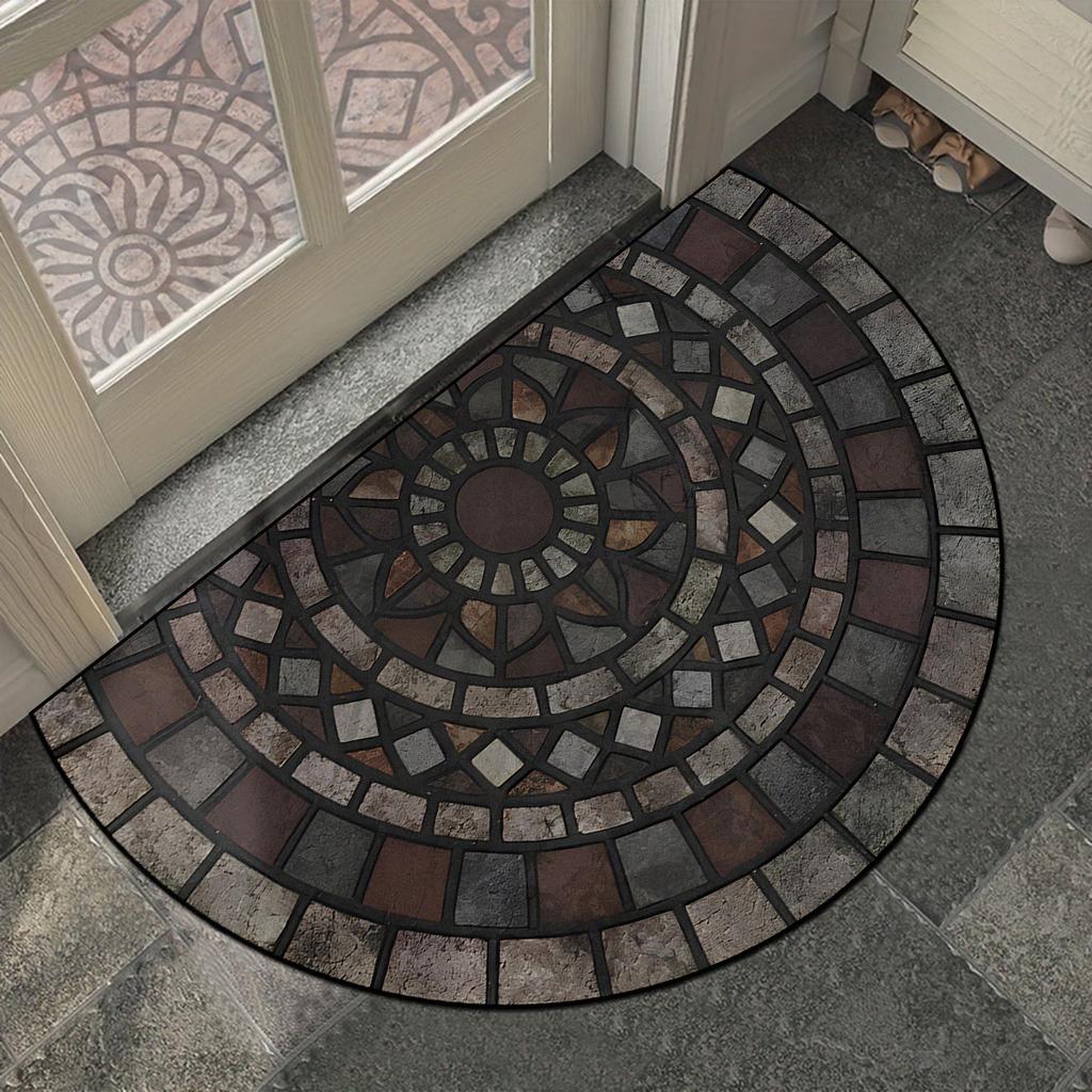 Entrance Door Mat Dustproof Floor Mats Semicircle Outdoor Imitation Stone Carpet Spring Green Plant Carpets Home Decoration Rug