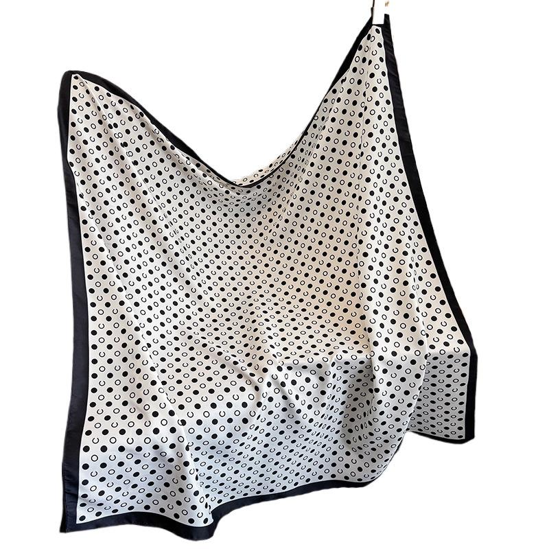 Spring and Summer Simple Fashion Black and White Polka Dot Printed Silk Scarf Japanese and Korean New Women's Fashion Temperament with Twill Shawl
