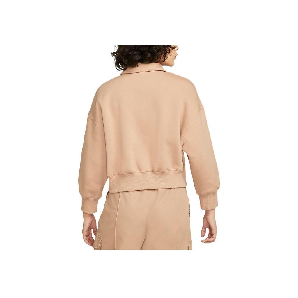 Nike Printed Logo Long Sleeve Polo Shirt Women Tops Nude DQ5869-200