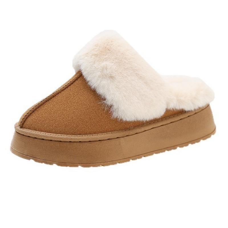 Fashion Women Thick Sole Faux Fur Slippers 2025 Winter New Design Plush Warm Cotton Shoes Indoor Outdoor Slip On Fluffy Platform Slipper