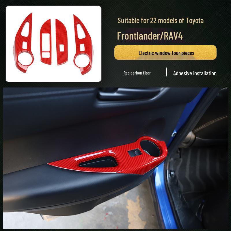 Rui Fang Carbon Fiber Interior Stickers: Fits 22 Models, Center Console Lift Panel, Peach Wood Design.
