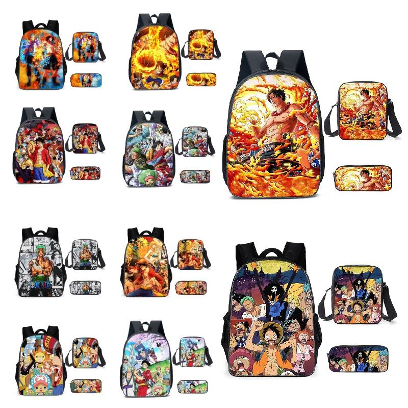 Anime One Piece School Bags Set Large Capacity Oxford Backpack For Kids Cartoon Design Breathable And Waterproof