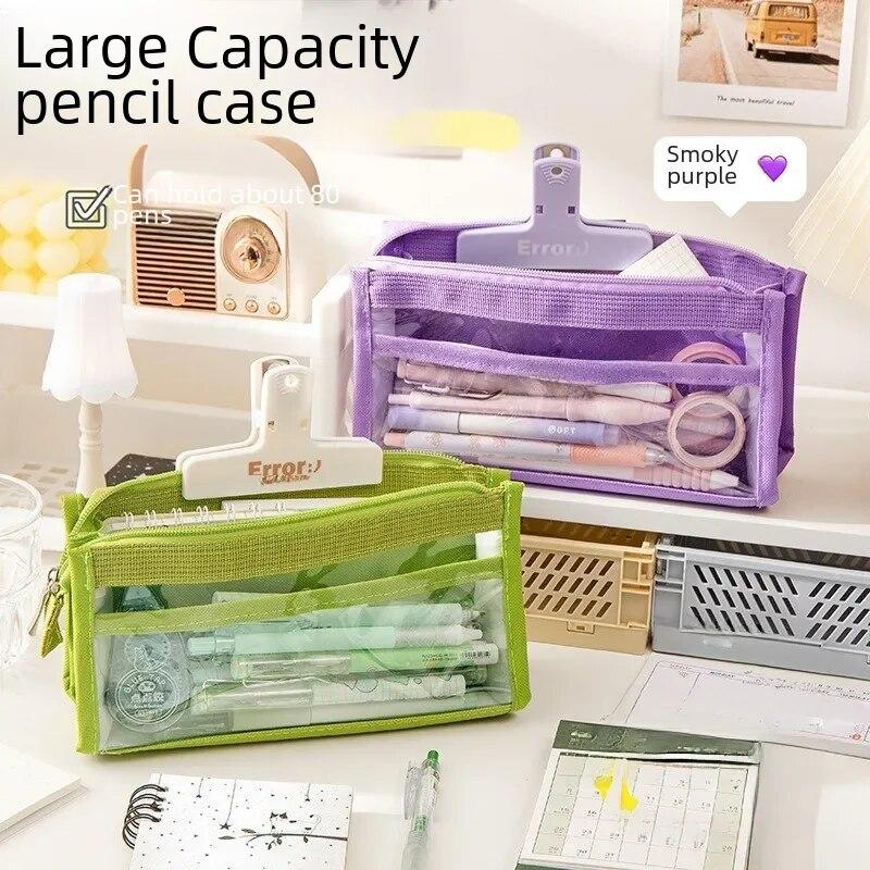 Large Capacity Transparent Pencil Case Student Fashion Internet Celebrity Style Stationery Bag Japanese Style School Supplies