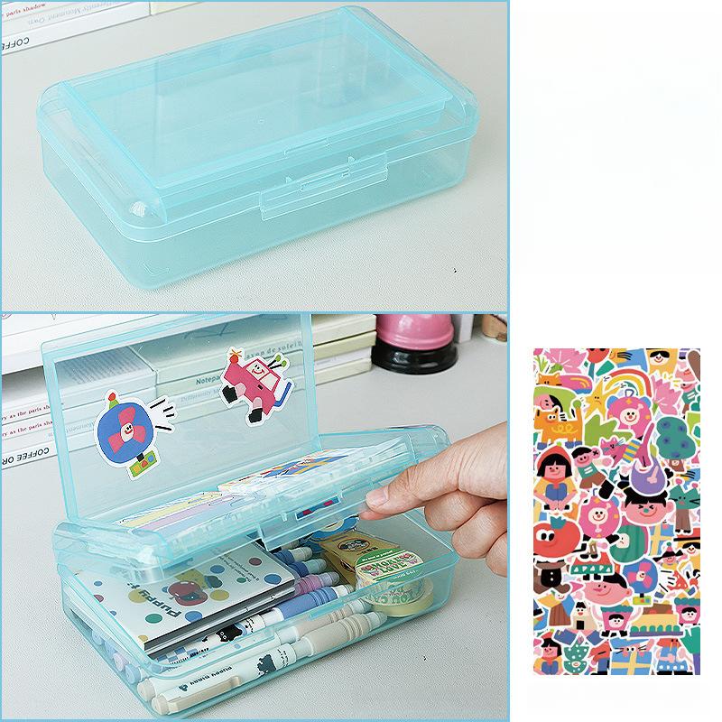 Large Capacity Double Layer Translucent Plastic Pencil Box with Snap-Tight Lid, Durable Hard Pencil Case for Pens, Pencils, School & Office Supplies