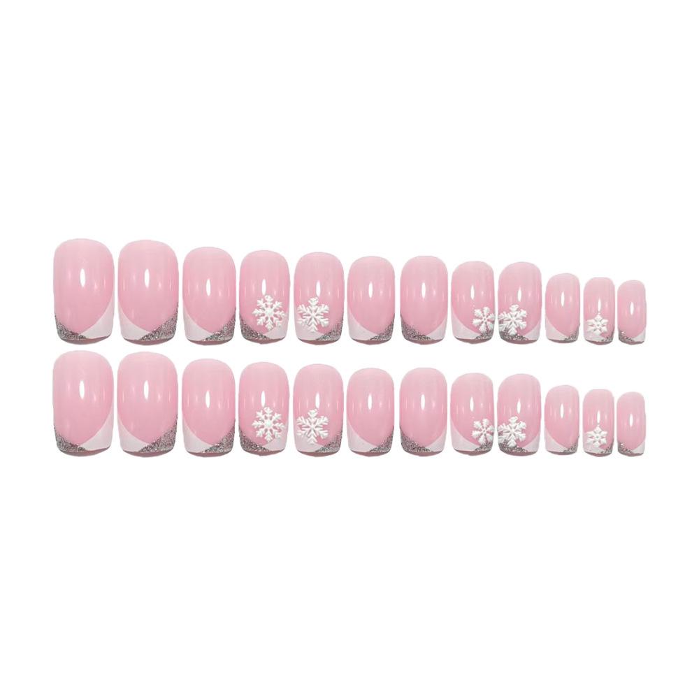 Punte per Unghie Rosa Sogno di Neve: Unghie Finte Corte Semplici, Traslucide, Rosa Nude con Glitter Argento per French Wearable