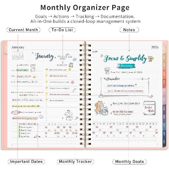 RETTACY 2026-2027 Monthly Planner, Jan 2026 - Dec 2027, Large Size (8.5" x 11"), Agenda, Calendar, 24 Month Tabs, Flexible Plastic Cover, 100 GSM