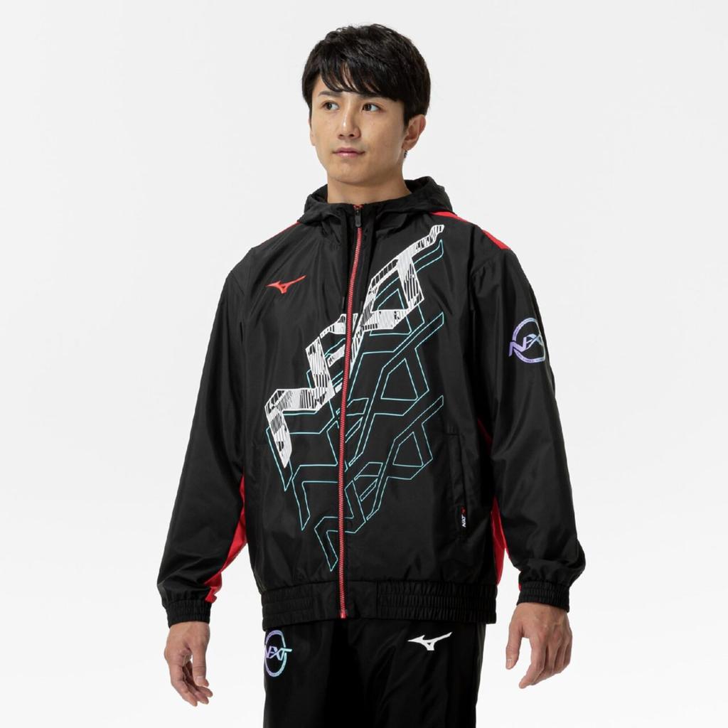 Mizuno Training Wear Windbreaker Black Jacket, Water-Repellent Jersey, 32JEC220,