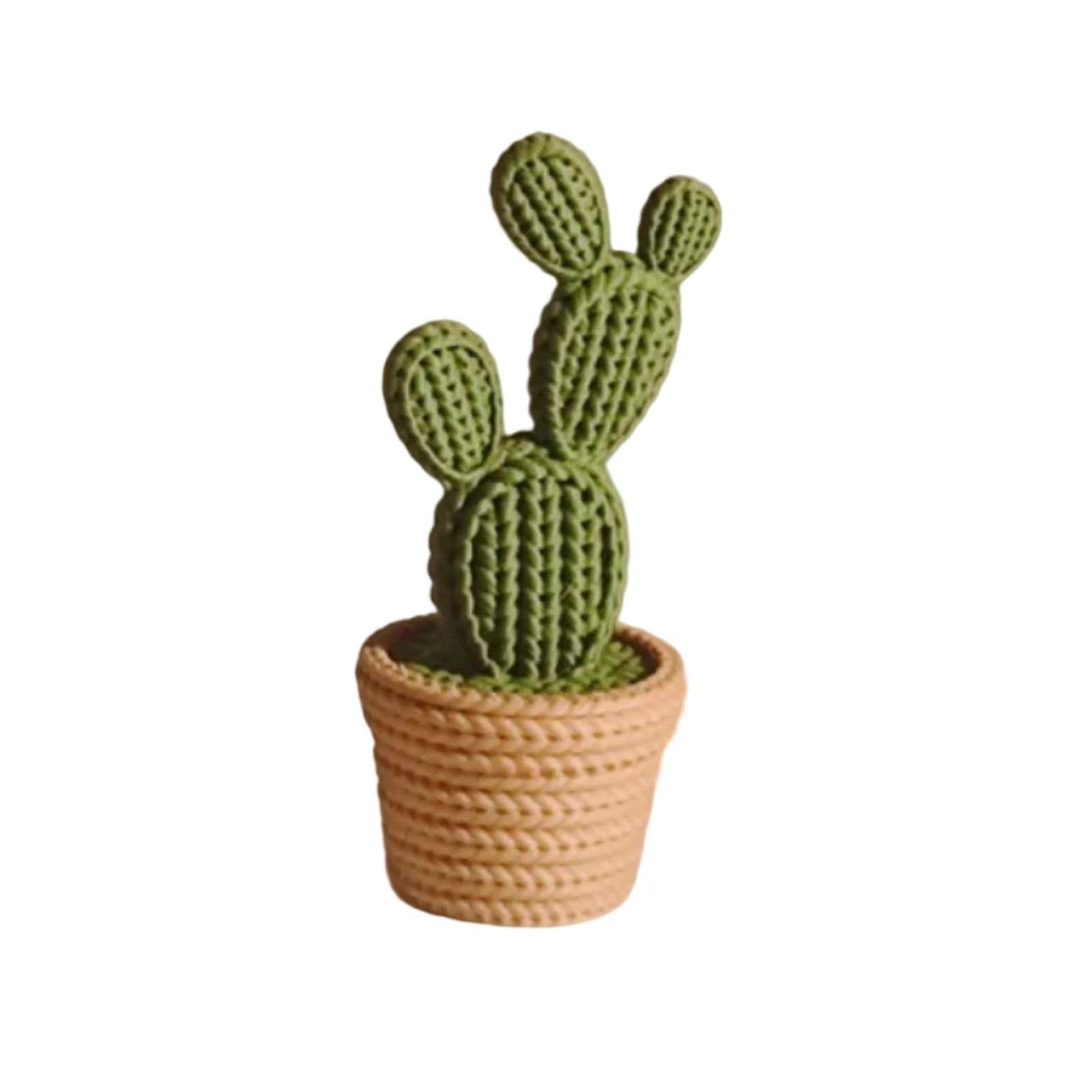 Knitted Cactus 3D Printed Decorative Ornament for Home Desk Office Tabletop Display Potted Plant Shaped Modern Minimalist Style One Size