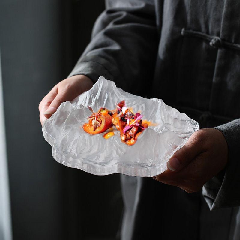 

Creative Glass Dessert Tableware Iceberg Shaped Dessert Plate French Restaurant Club Artistic Conceptionfrosted Transparentplate