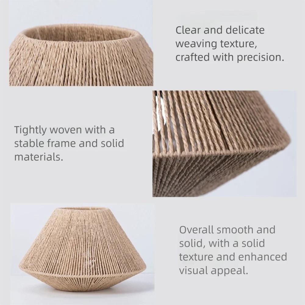 Farmhouse Style Rattan Lamp Geometric Shade Light Covers Chandelier Hanging Wicker Woven Fixture Decor for Living Room Bedroom