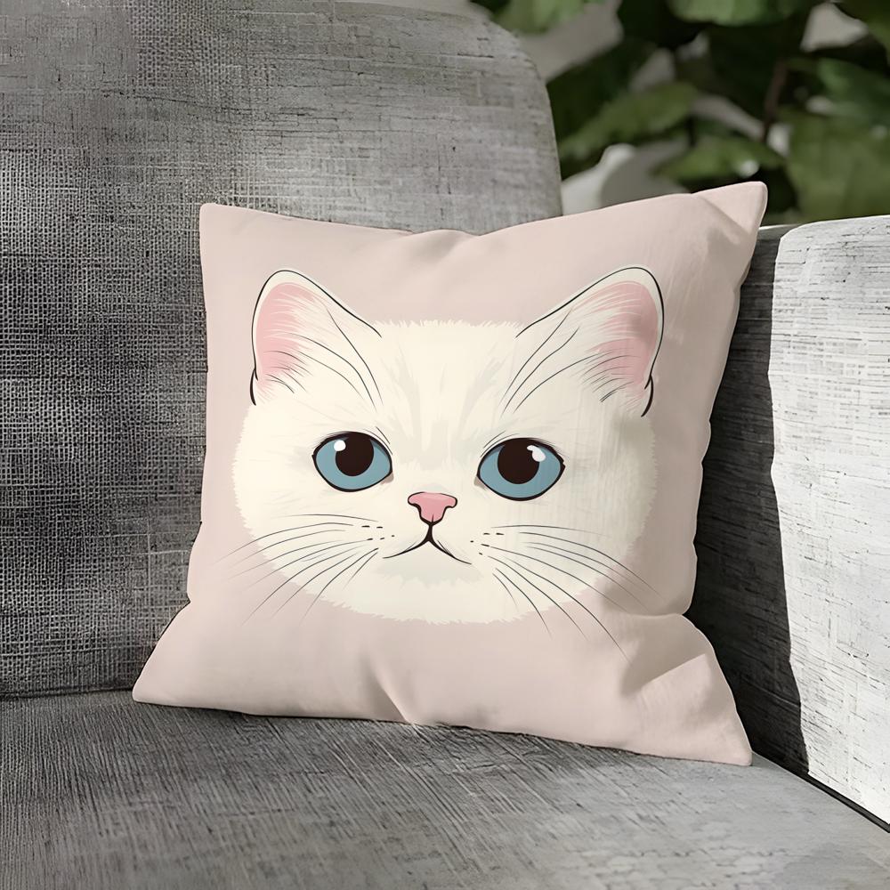 Cute Pink Cat Pattern Pillow Case Linen Pillows Case Cushions Case Sofa Pillows Case Decor Home