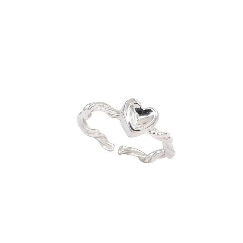 S925 Sterling Silver Heart Twist Rope Ring - Adjustable Women s Design Adjustable