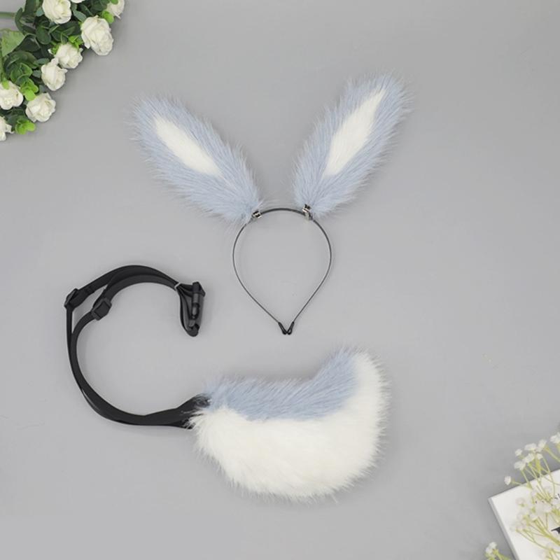 Soft Rabbits Tail Lovely Rabbits Ears Headband Plush Animal Tail Decorations Rabbits Ears Headwear for Halloween Party