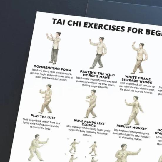 3er Set Tai Chi Übungsanleitung Poster für Senioren Anfänger Tai Chi Trainingsplan für Ältere Gelenkschonend Gleichgewicht Mobilität Heimtraining