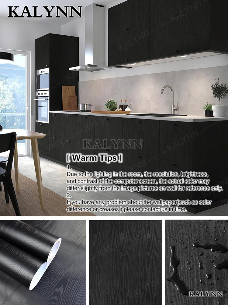 Black Wood Contact Paper Peel and Stick Self-Adhesive Wallpaper,Decorative Vinyl Film for Countertop Cabinets Furniture Surface
