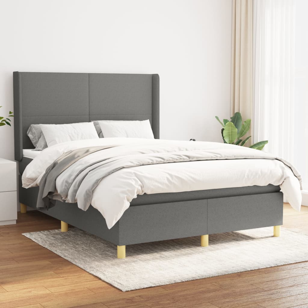 Vidaxl Continental Bed With Mattress, Dark Grey Fabric 140X200 Cm