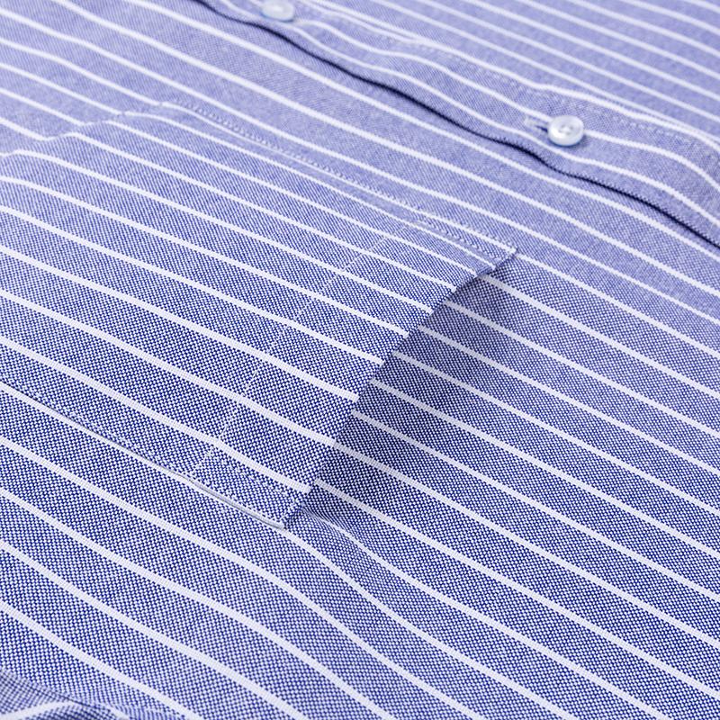 New Pure Cotton Business Men Oxford Shirt Long Sleeve Casual Plaid Striped with Chest Pocket Non-iron Autumn Spring