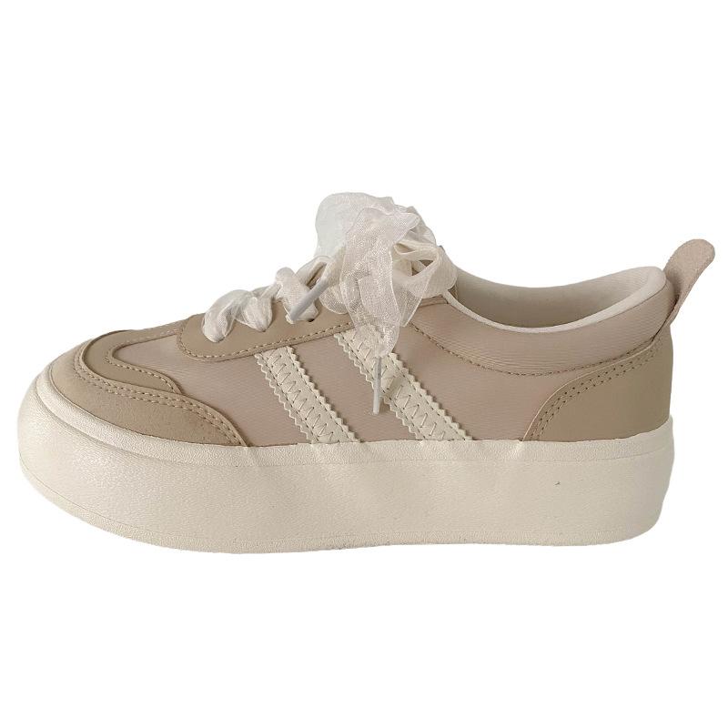 

6624 latex insole/thick-soled little white shoes women s 2025 new big head board shoes women s round head niche board shoes flat bottom 35