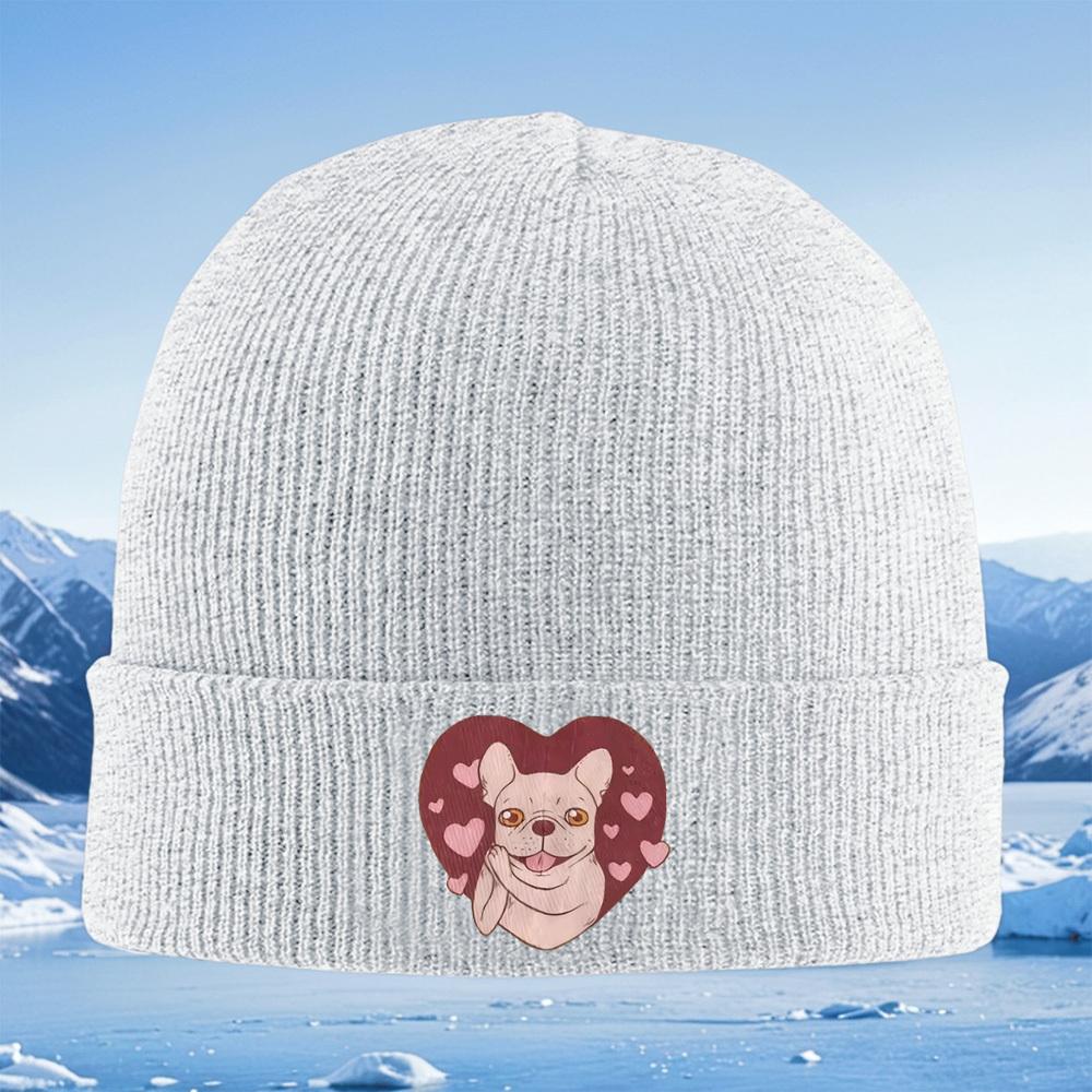 Dog in heart pink love Men Women Unisex Knitted Hat Beanie Pullover Cap Winter Thermal Warm Christmas Outdoor Cycling Hiking Ski