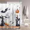 1pc Halloween Witch Castle Pumpkin Print Waterproof Polyester Shower Curtain with Hook Machine Washable for Bathroom Decoration