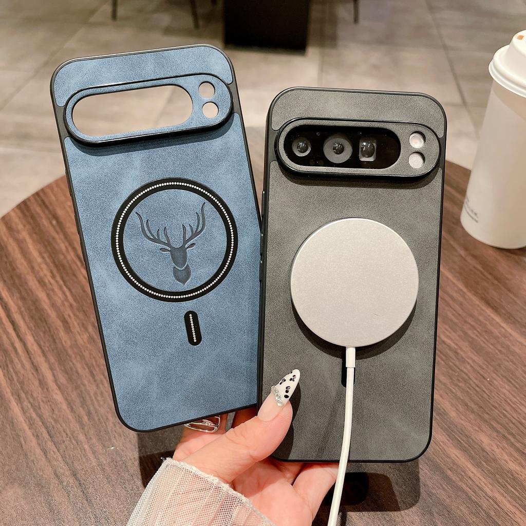 Luxury Leather Deer Phone Case for Google Pixel 7 7A 8 8A 9 9A 10 Pro XL For Magsafe Magnetic Wireless Charging Back Cover