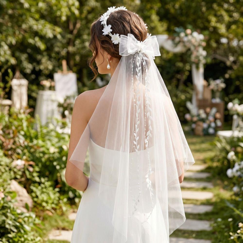 Mesh Girls Head Gauze White Flower Wreath Portable Marriage Headwear for Girls