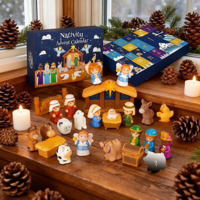 Yousheng Crèche Calendrier de l'Avent Objets de Collection Petits Personnages Religieux Calendrier de Compte à Rebours de Noël Calendrier de l'Avent Chrétien Cadeau pour Adolescents Familles