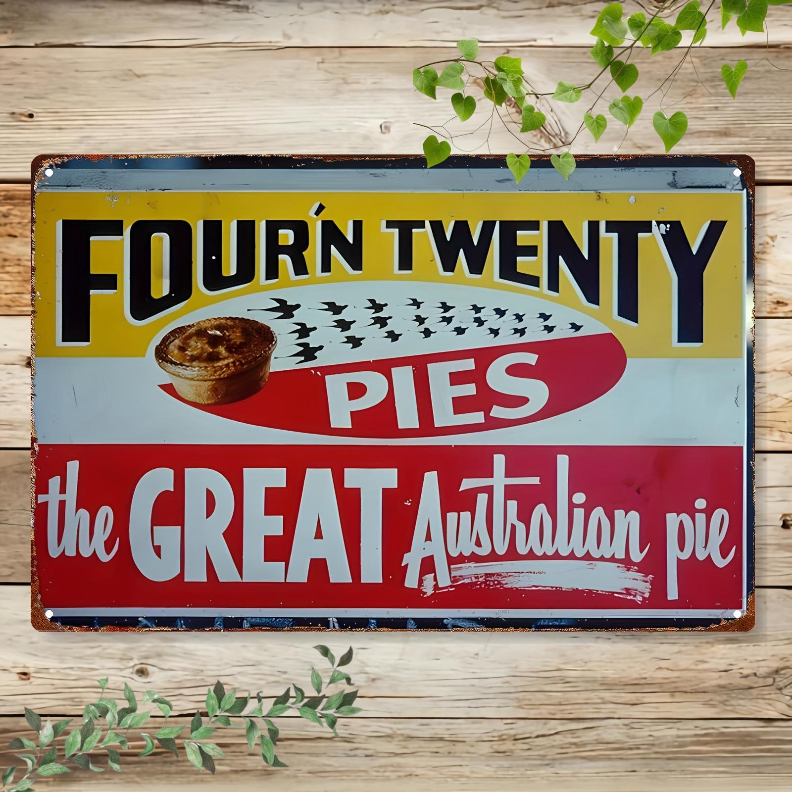 

Металлическая табличка Four Twenty Pies «Великий австралийский пирог» с иллюстрацией мясного пирога. Рустикальный декор стен для ресторанов, кафе. 20x30cm（7.8x11.8inch）