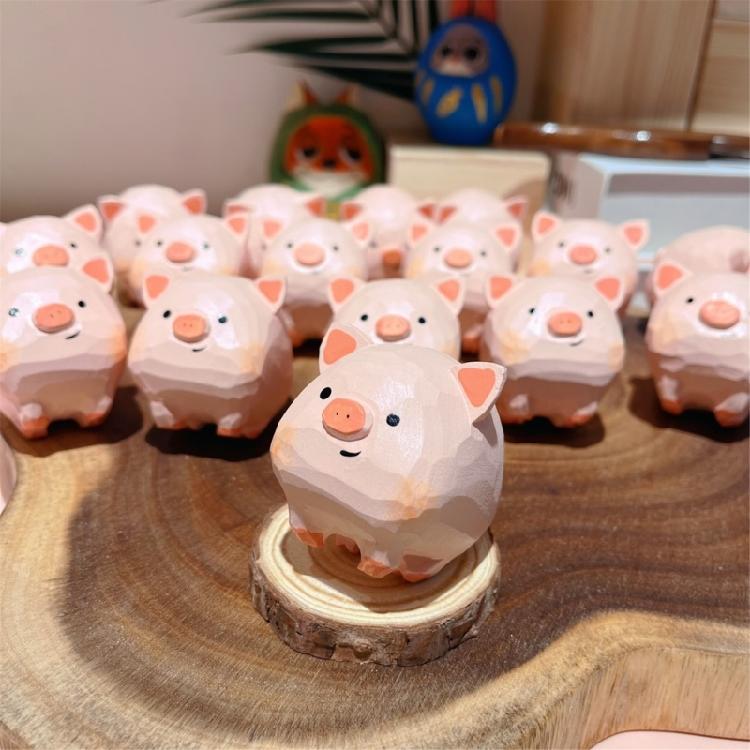 Adorable Wood Piggy Statues Perfect For Living Room Bedroom Or Study Decoration Piggy Sculptures