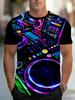 Erkek Oversize DJ Konsolu Neon Baskılı Kısa Kollu Tişört Trend Elektronik Müzik Festivali Temalı Üst Bol Kesim Günlük Nefes Alabilir Bisiklet Yaka Tişört