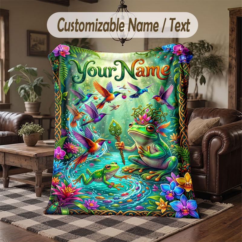 Birds Theme Throw Blanket Custom Name Text Personalized Blanket Soft Cozy Blanket for Home Sofa Bed