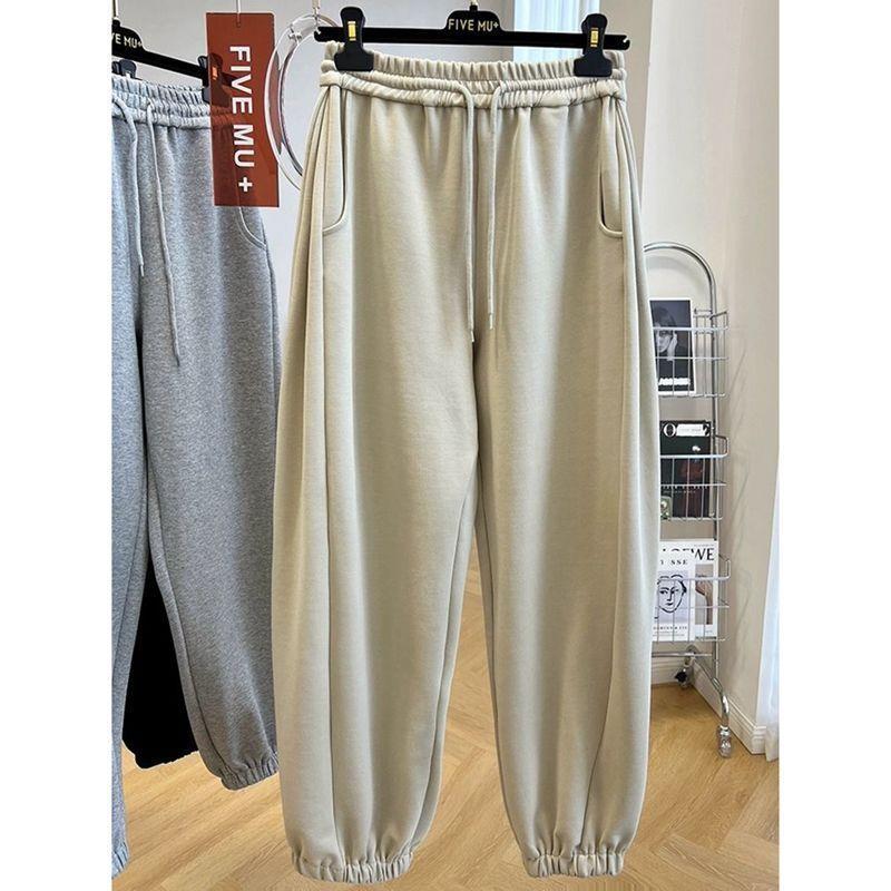 Plus Size Women s Elastic Waist Pleated Joggers with Drawstring 3XL (190-240 jin) абрикосовый