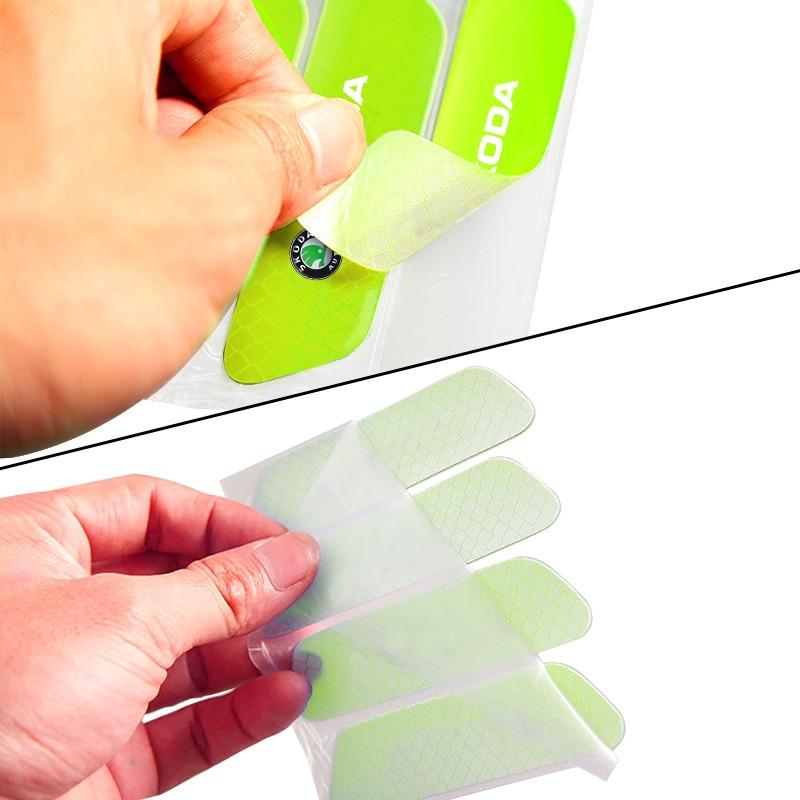 4PCS Car Door Safety Warning Reflective Mark 3D Sticker Car Accessories for Skoda Octavia 1 2 3 A4 A5 MK2 Fabia Kamiq Kapoq Kodiaq Rapid SCALA